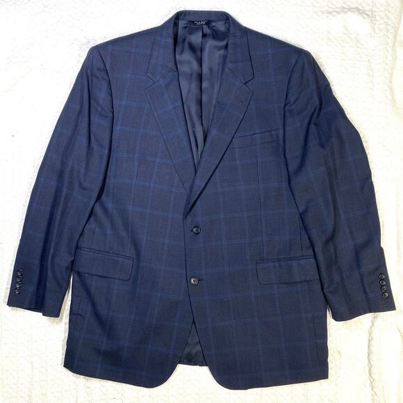 Jos A Bank Men Size 48L Navy & Black Window pane Plaid 3%Linen 43%Wool Blazer - Picture 3 of 12